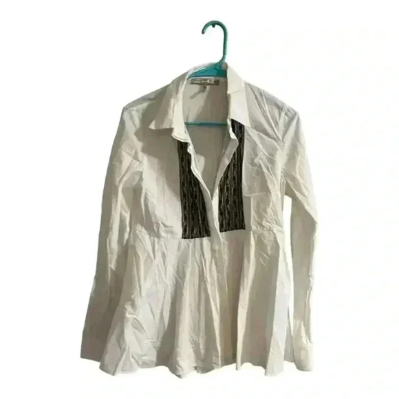 Halston Heritage Tops - Halston Heritage Women's White Long Sleeve Collared Shirt Dress Size 8